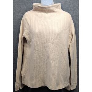 ANN TAYLOR Womens Sweater - Beige, Ribbed Knit, Mock Turtle Neck, Lambswool, S